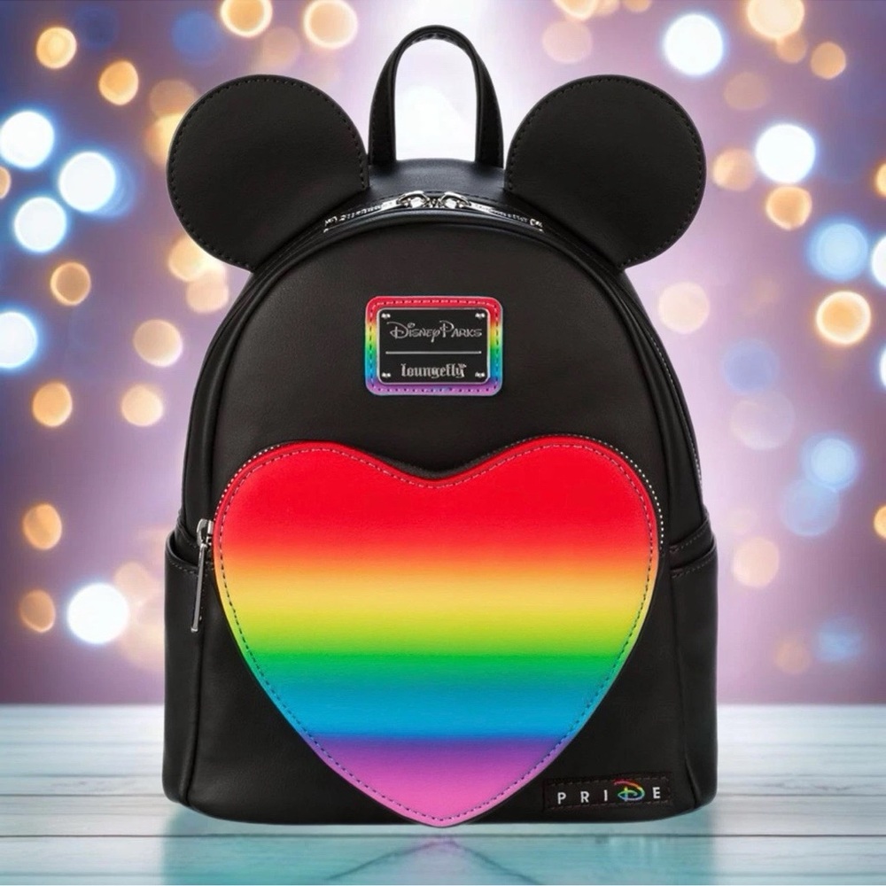 NWT Disney Parks Loungefly Pride Collection Mickey Mini Backpack Rainbow Heart